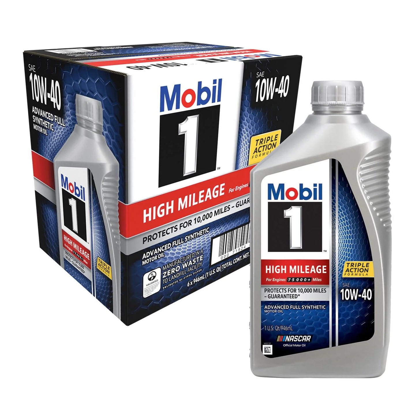 MOBIL 1 HIGH MILEAGE 10W40 MOTOR OIL 6/1 QTS
